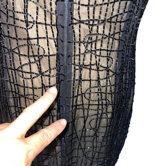 A.J. Bari Womens Dress Black Size 12 Vintage Beaded Shift Pure Silk Cocktail - Picture 12 of 16